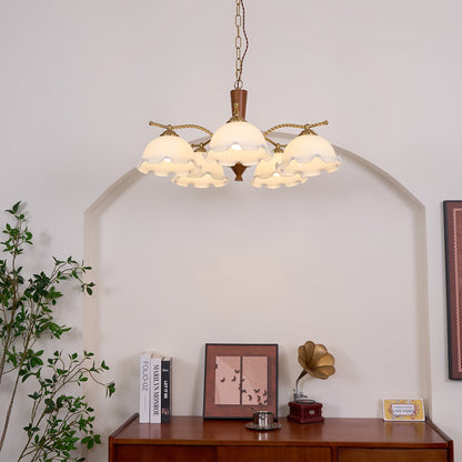 Elegant Milky Flower Chandelier - Adjustable Height, Soft Glow Lightin