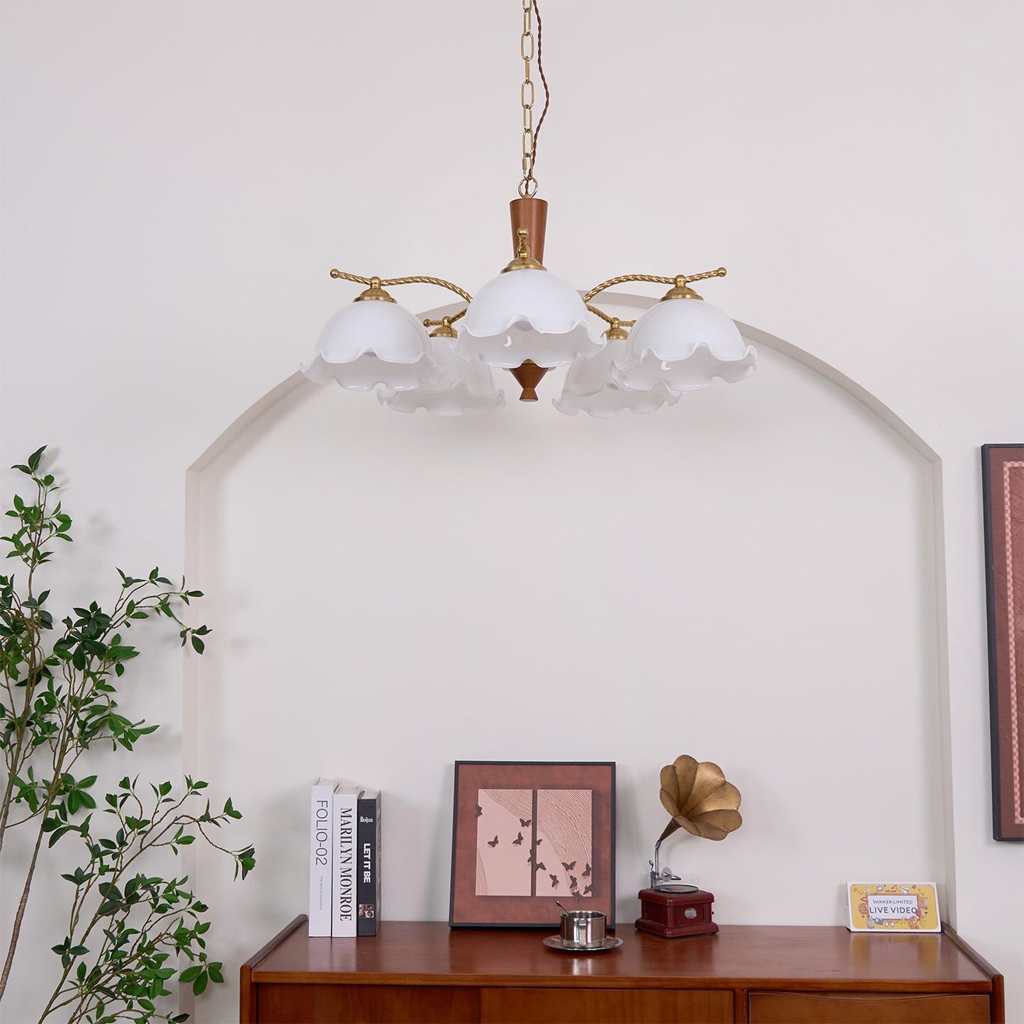 Elegant Milky Flower Chandelier - Adjustable Height, Soft Glow Lightin