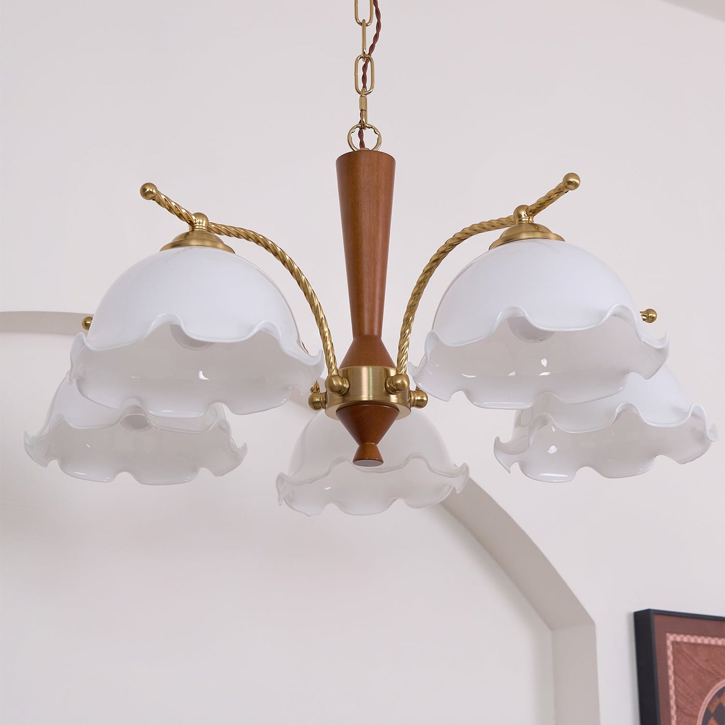 Elegant Milky Flower Chandelier - Adjustable Height, Soft Glow Lightin