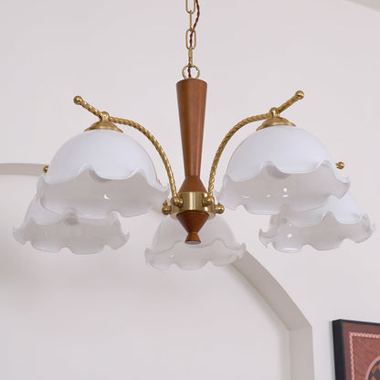 Elegant Milky Flower Chandelier - Adjustable Height, Soft Glow Lightin