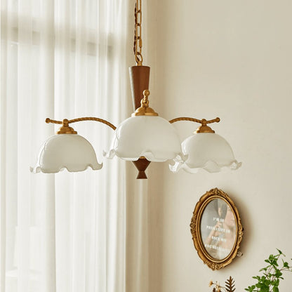 Elegant Milky Flower Chandelier - Adjustable Height, Soft Glow Lightin