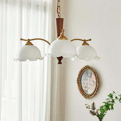 Elegant Milky Flower Chandelier - Adjustable Height, Soft Glow Lightin