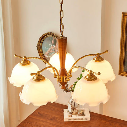 Elegant Milky Flower Chandelier - Adjustable Height, Soft Glow Lightin