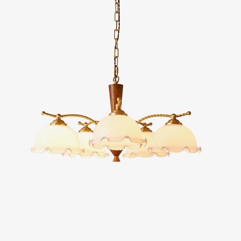 Elegant Milky Flower Chandelier - Adjustable Height, Soft Glow Lightin