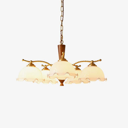 Elegant Milky Flower Chandelier - Adjustable Height, Soft Glow Lightin