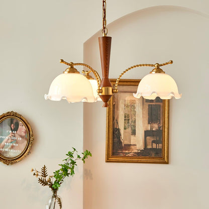 Elegant Milky Flower Chandelier - Adjustable Height, Soft Glow Lightin