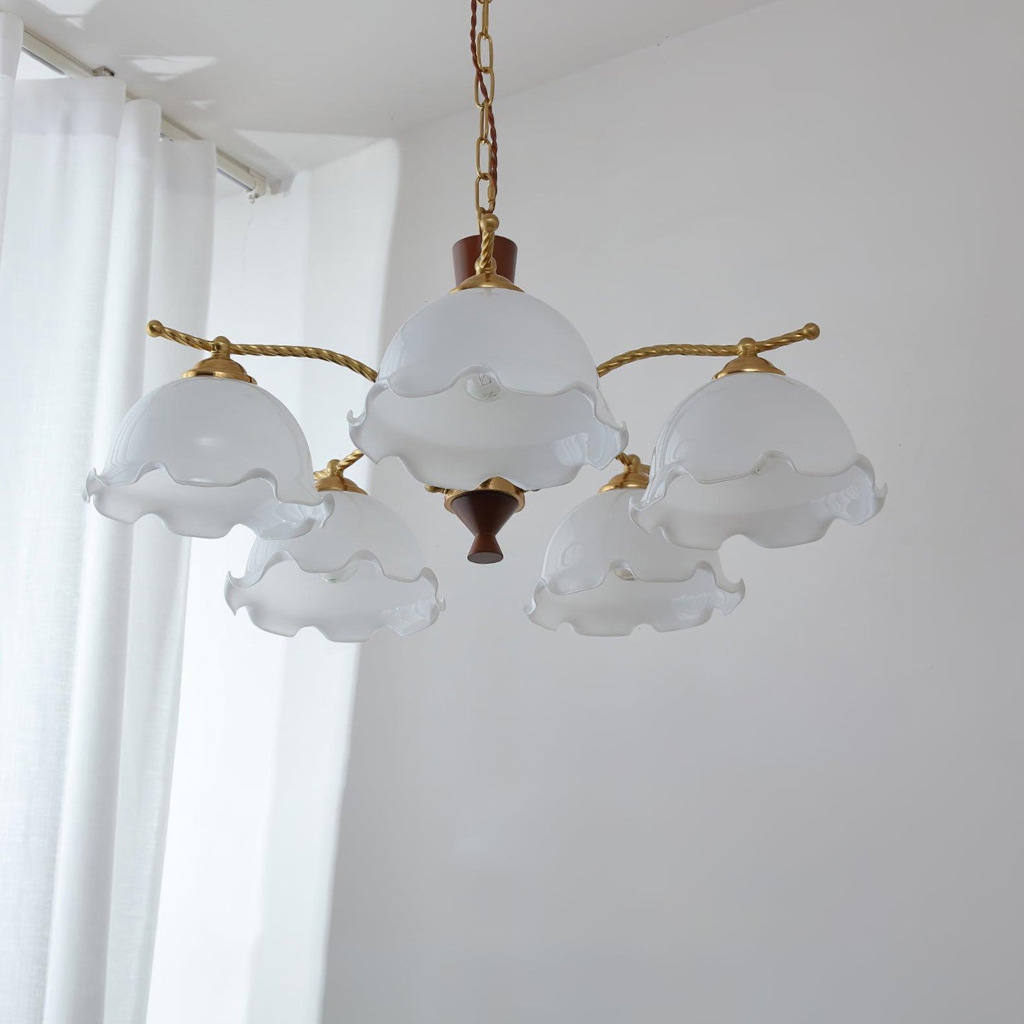 Elegant Milky Flower Chandelier - Adjustable Height, Soft Glow Lightin