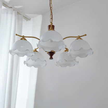 Elegant Milky Flower Chandelier - Adjustable Height, Soft Glow Lightin