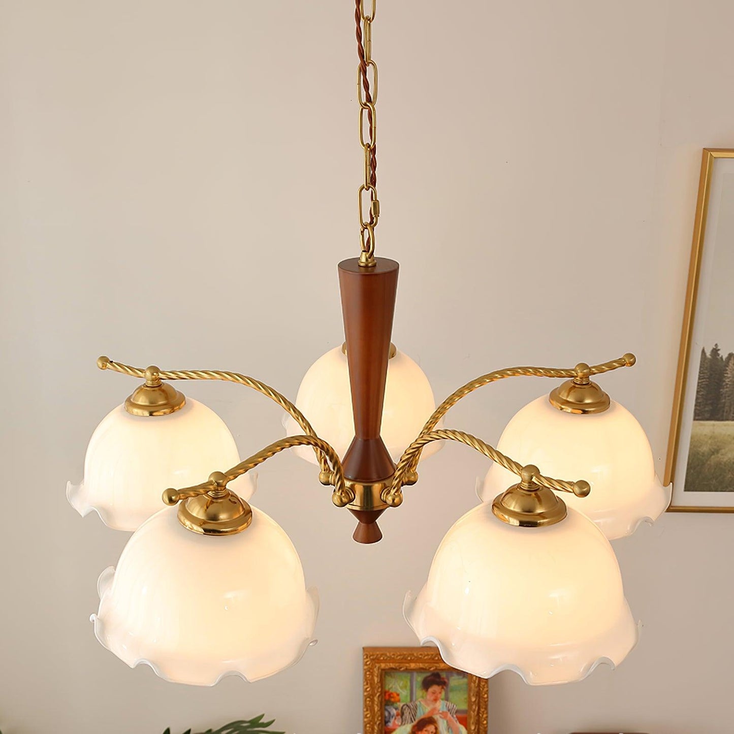 Elegant Milky Flower Chandelier - Adjustable Height, Soft Glow Lightin