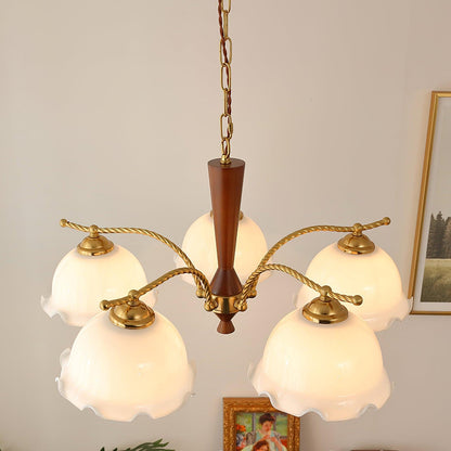 Elegant Milky Flower Chandelier - Adjustable Height, Soft Glow Lightin