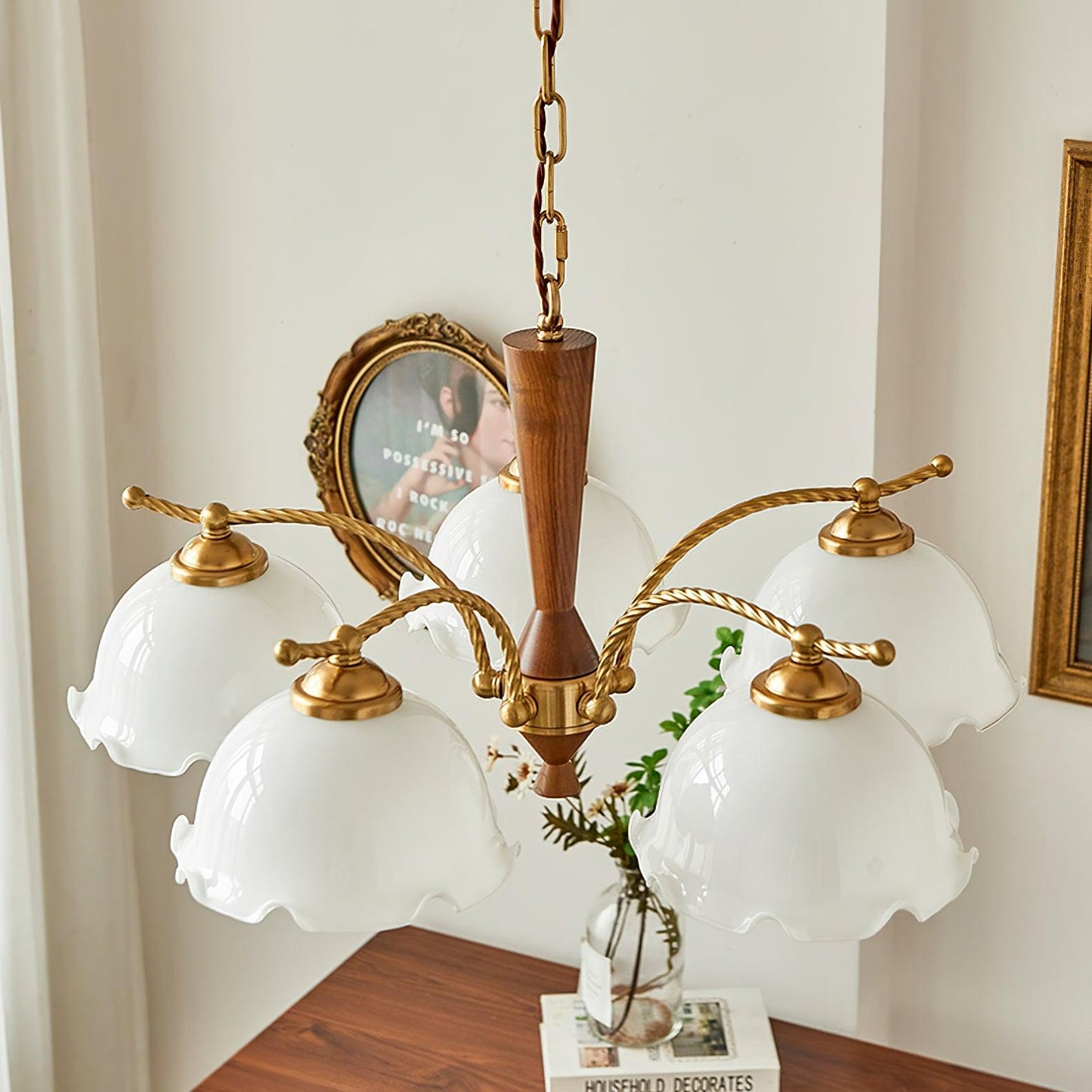 Elegant Milky Flower Chandelier - Adjustable Height, Soft Glow Lightin