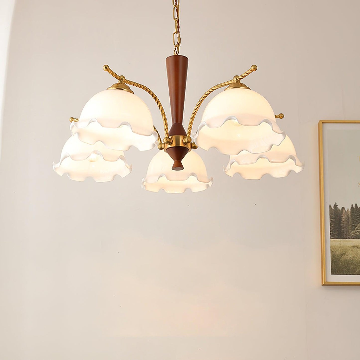 Elegant Milky Flower Chandelier - Adjustable Height, Soft Glow Lightin