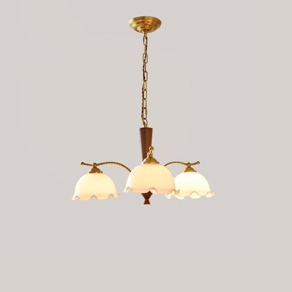 Elegant Milky Flower Chandelier - Adjustable Height, Soft Glow Lightin