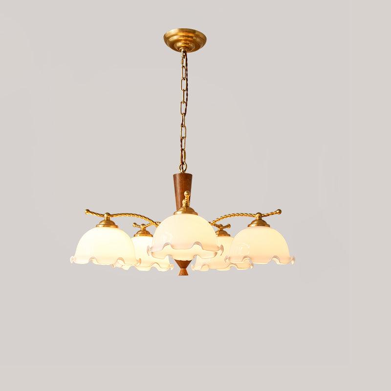 Elegant Milky Flower Chandelier - Adjustable Height, Soft Glow Lightin