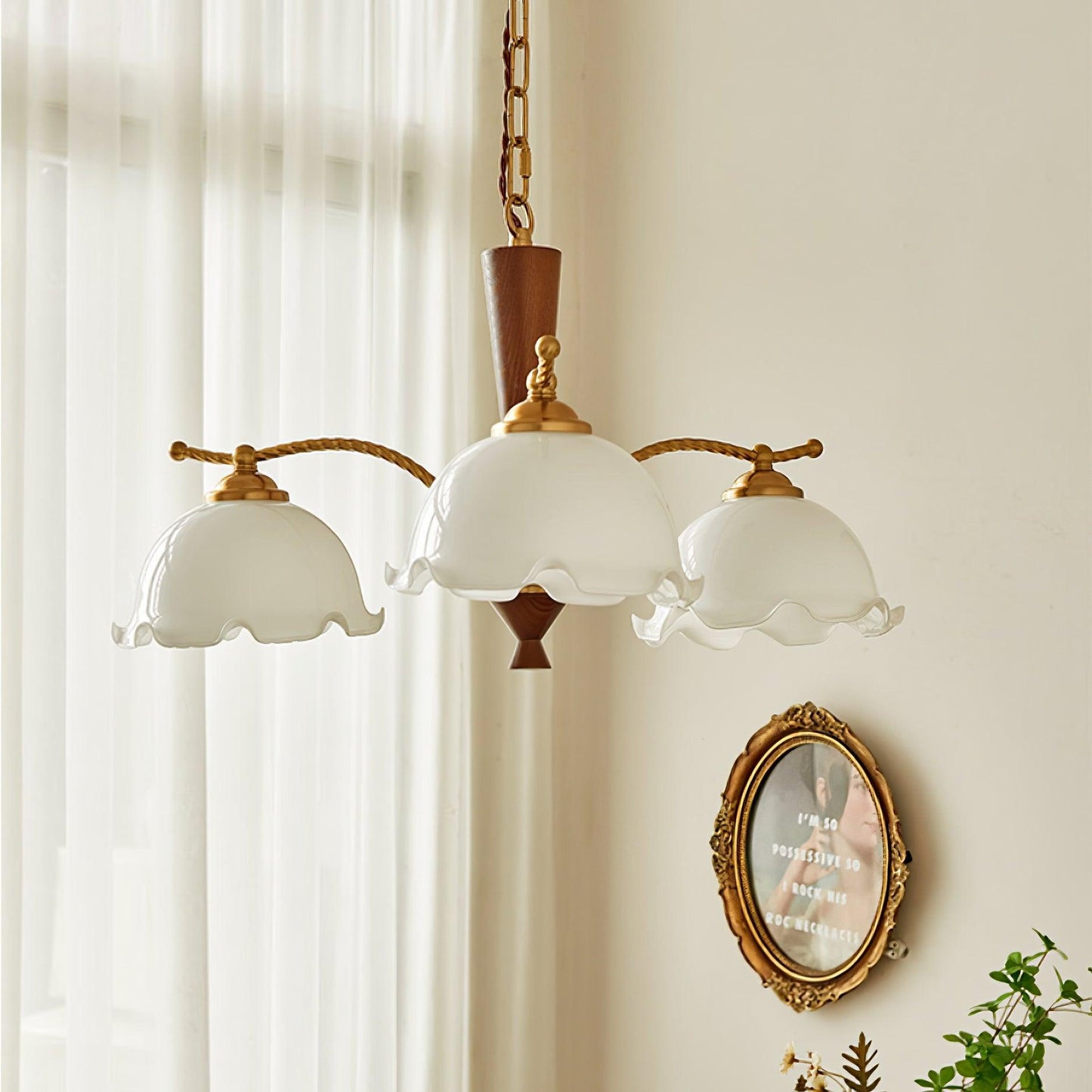 Elegant Milky Flower Chandelier - Adjustable Height, Soft Glow Lightin