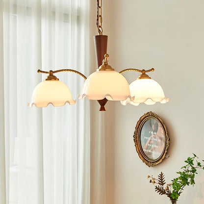 Elegant Milky Flower Chandelier - Adjustable Height, Soft Glow Lightin