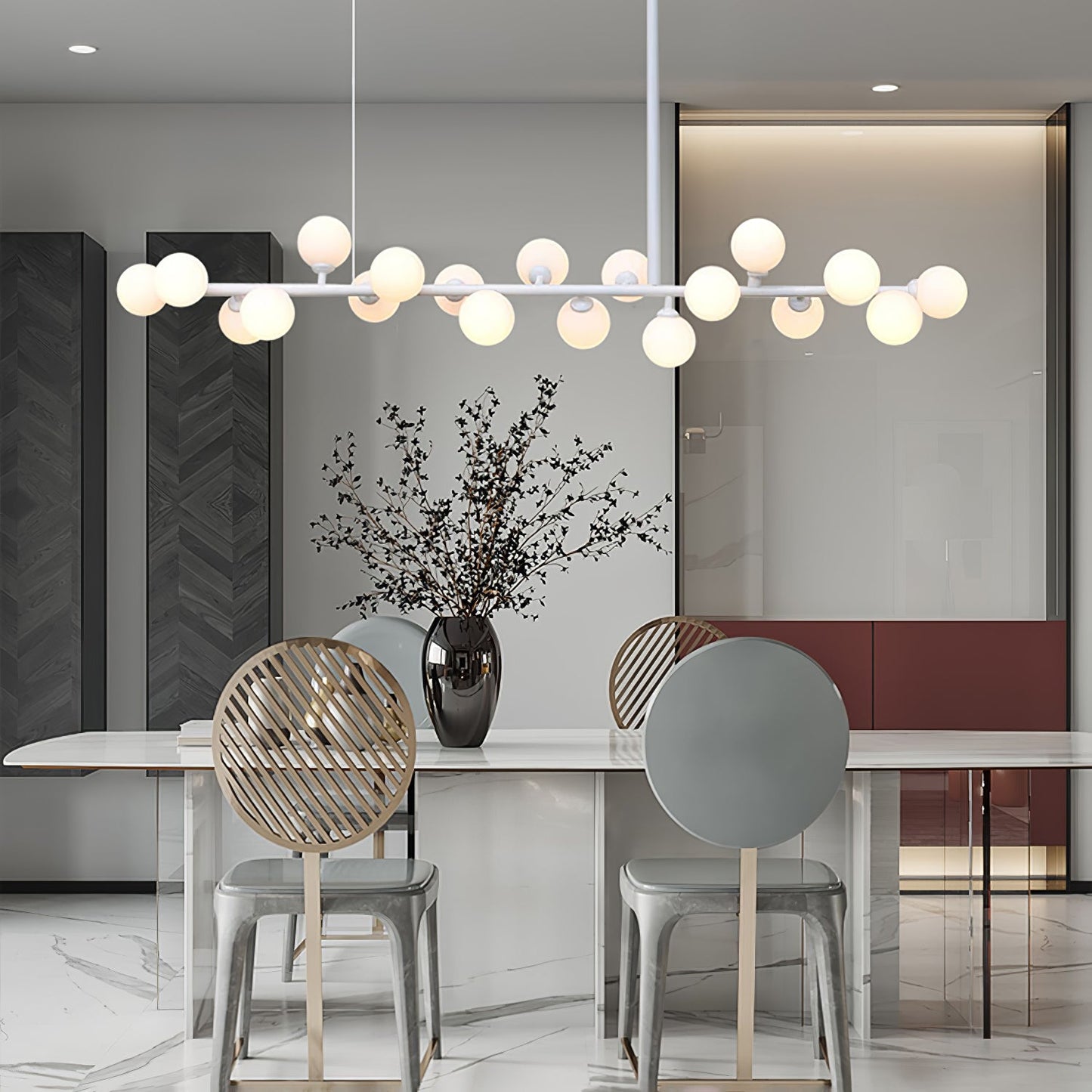 Modern Linear Balls Chandelier - Adjustable Height, LED Compatible