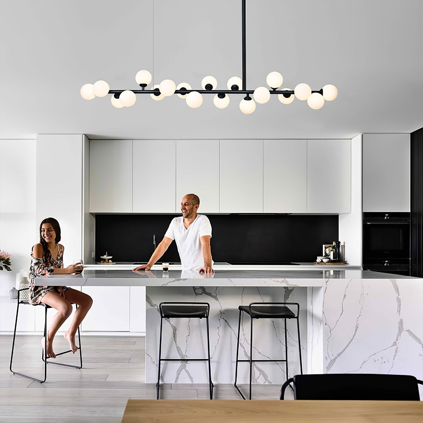 Modern Linear Balls Chandelier - Adjustable Height, LED Compatible