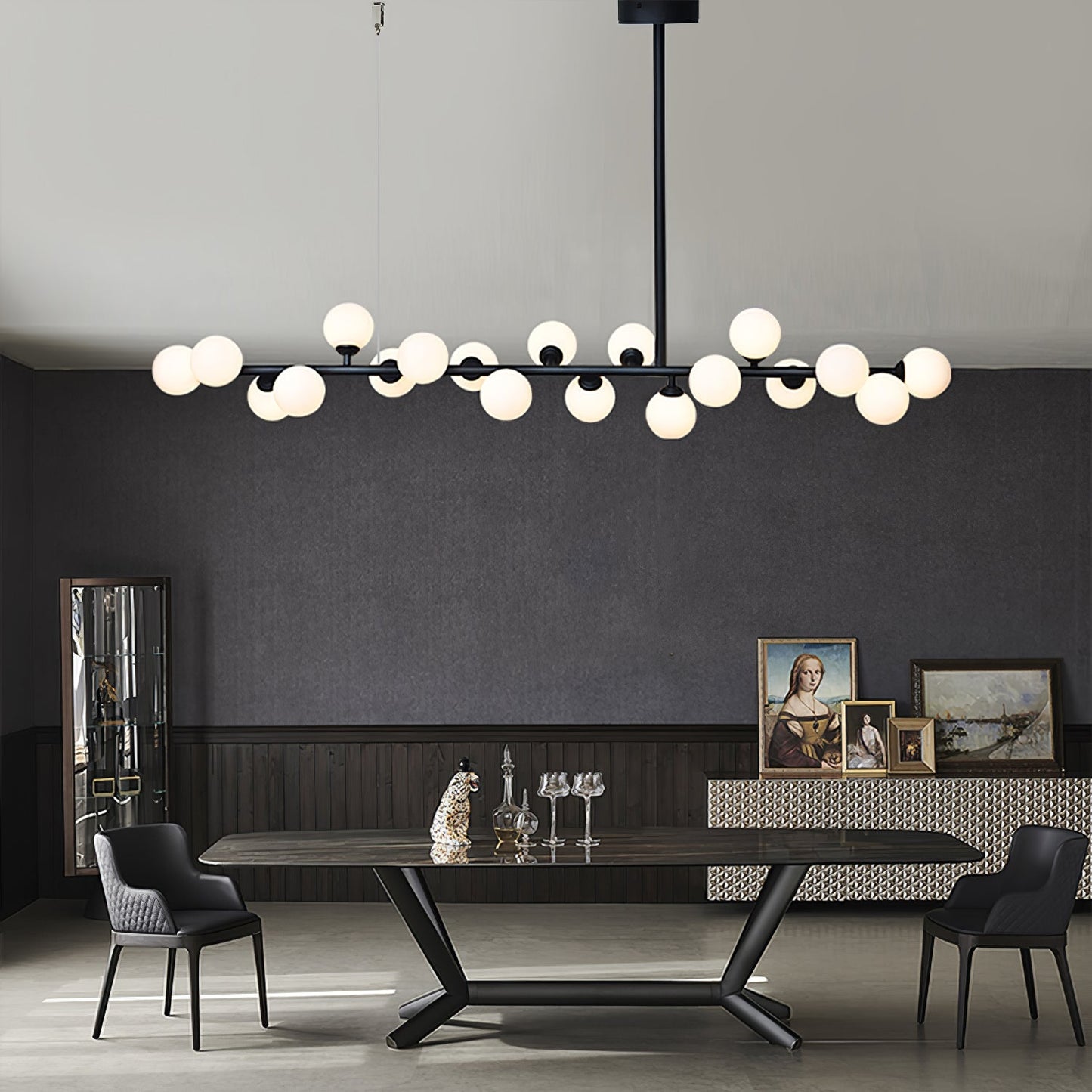 Modern Linear Balls Chandelier - Adjustable Height, LED Compatible