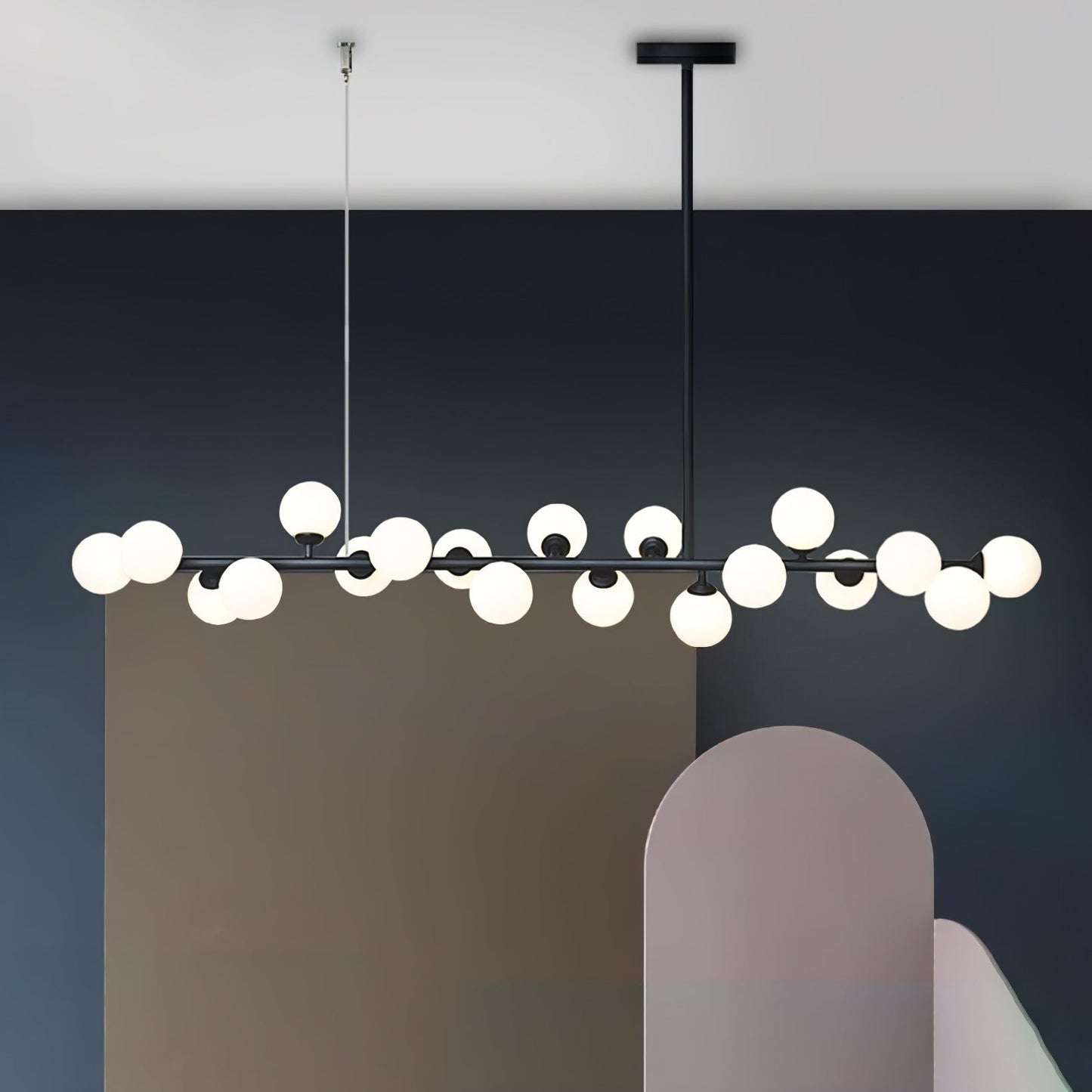 Modern Linear Balls Chandelier - Adjustable Height, LED Compatible
