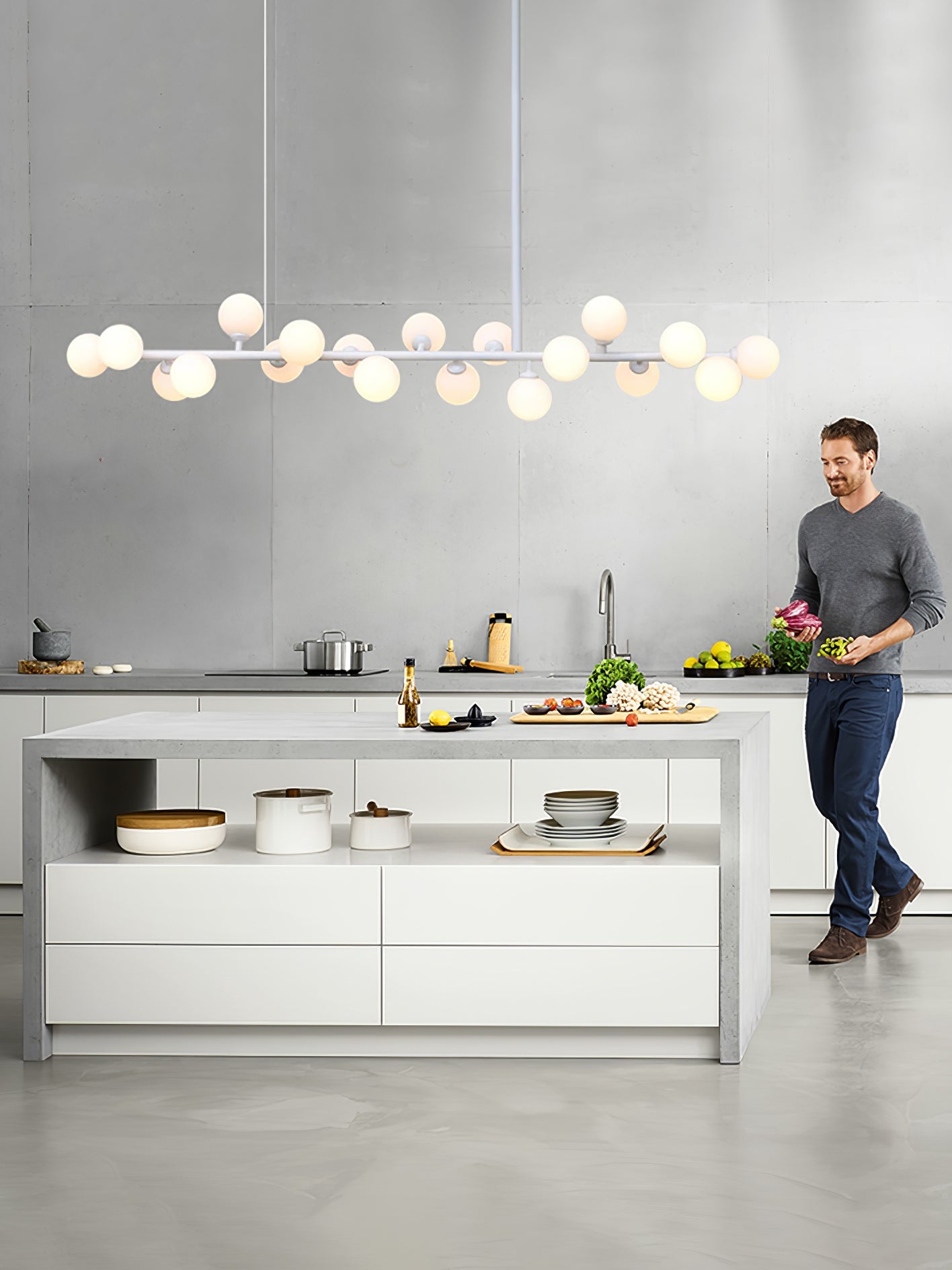 Modern Linear Balls Chandelier - Adjustable Height, LED Compatible