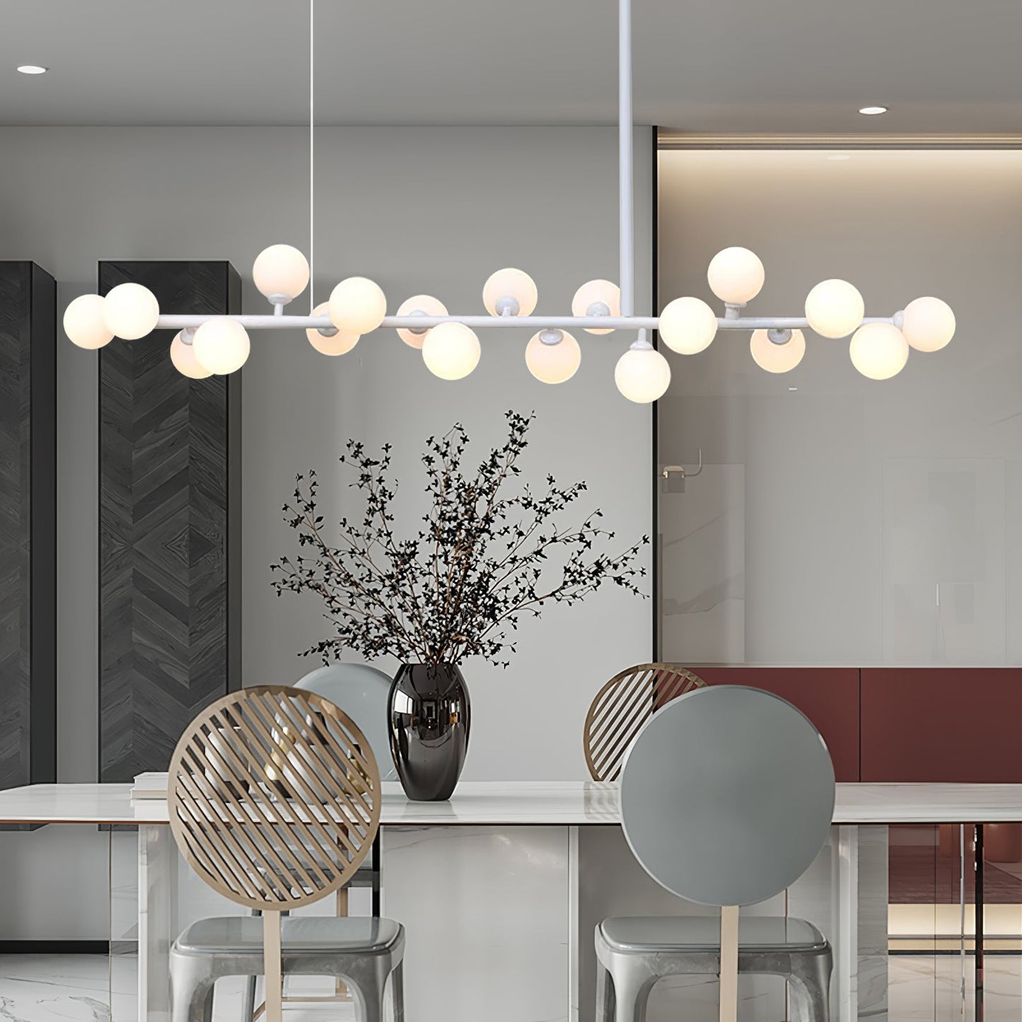 Modern Linear Balls Chandelier - Adjustable Height, LED Compatible