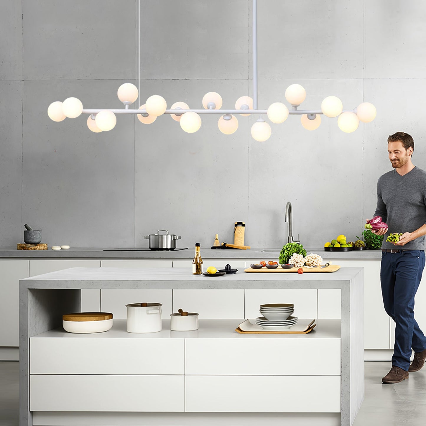 Modern Linear Balls Chandelier - Adjustable Height, LED Compatible