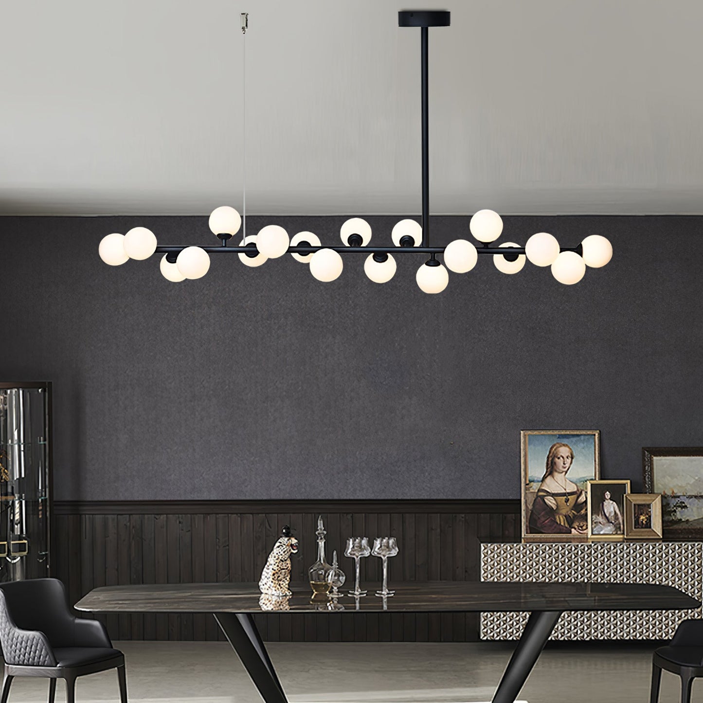 Modern Linear Balls Chandelier - Adjustable Height, LED Compatible