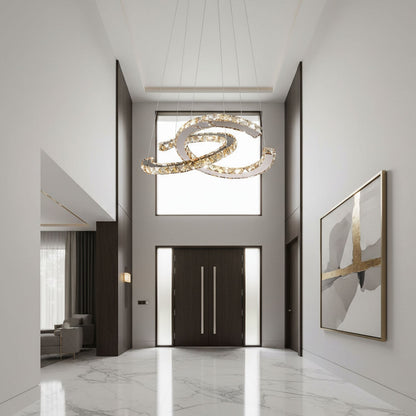 Elegant Double C Crystal Chandelier with Adjustable Height & LED Compa