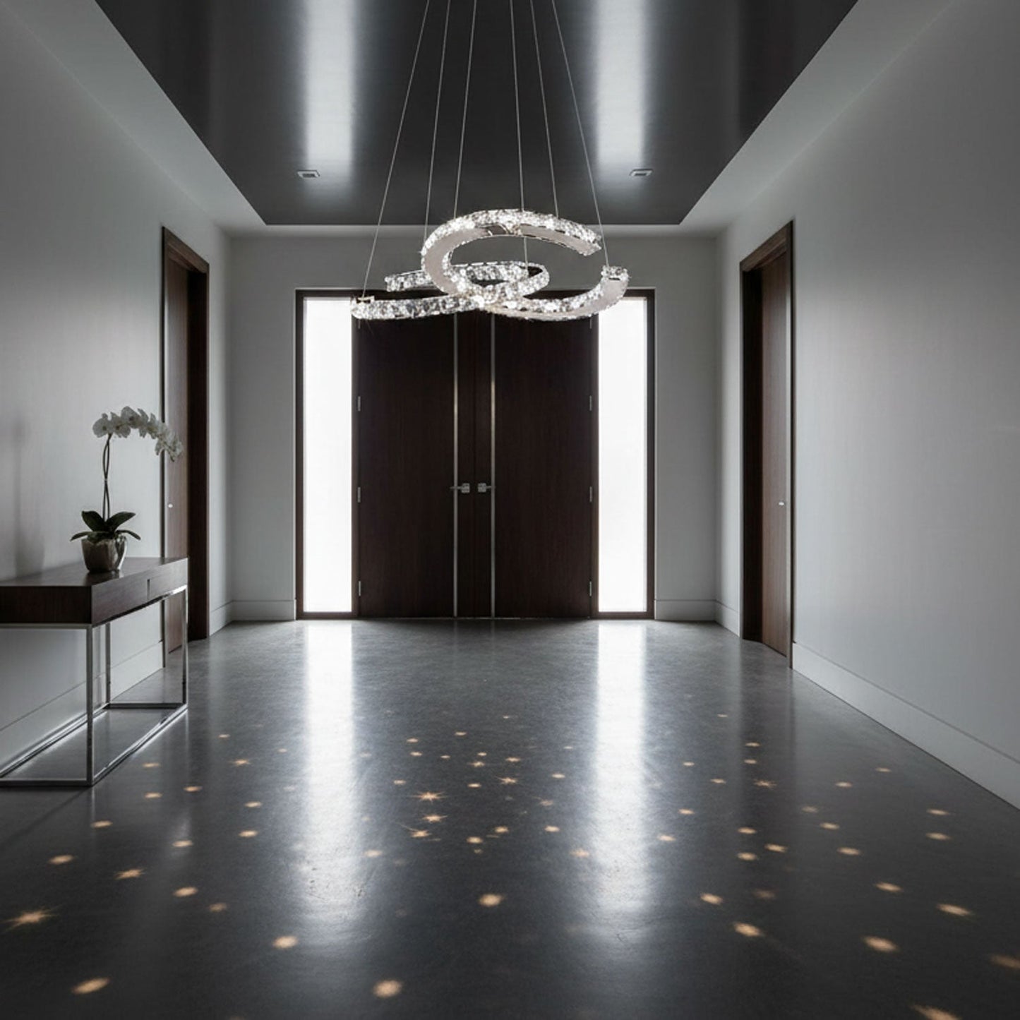 Elegant Double C Crystal Chandelier with Adjustable Height & LED Compa