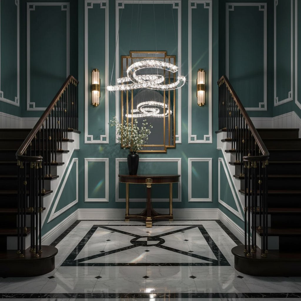 Elegant Double C Crystal Chandelier with Adjustable Height & LED Compa