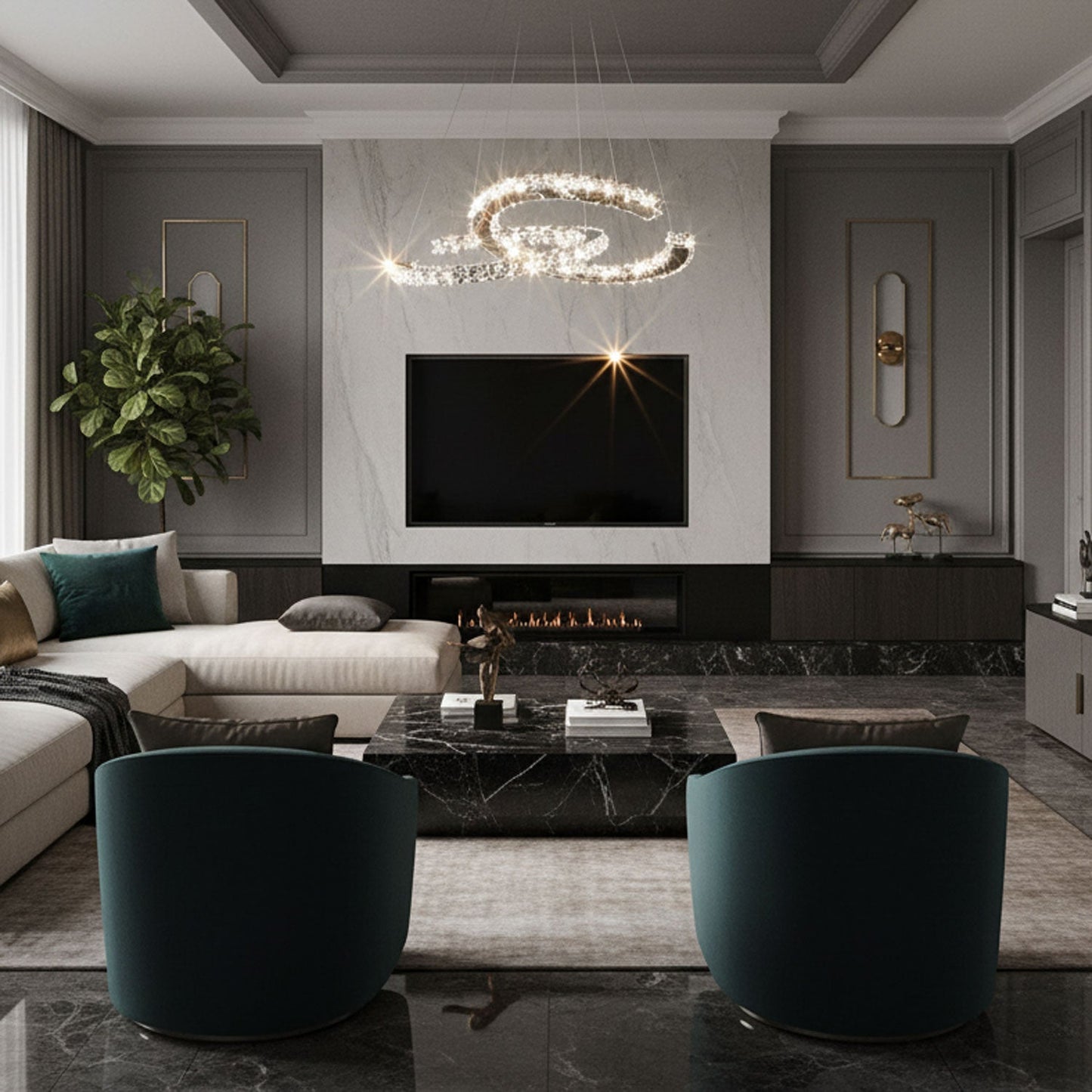 Elegant Double C Crystal Chandelier with Adjustable Height & LED Compa