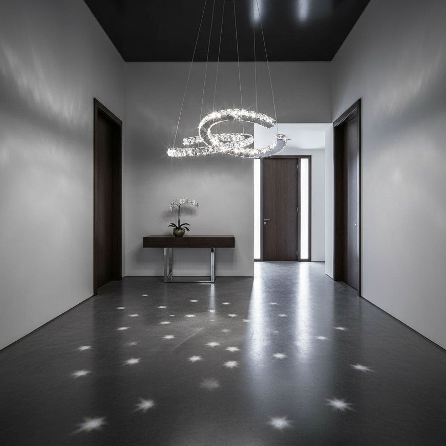 Elegant Double C Crystal Chandelier with Adjustable Height & LED Compa
