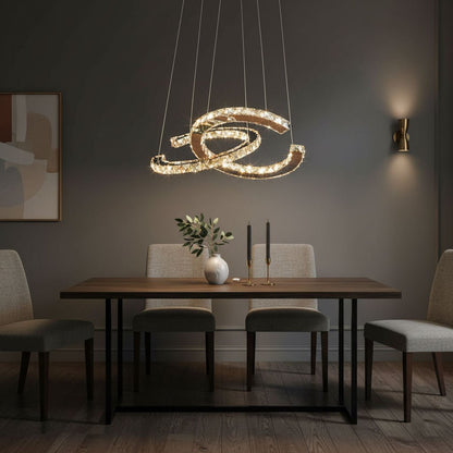Elegant Double C Crystal Chandelier with Adjustable Height & LED Compa