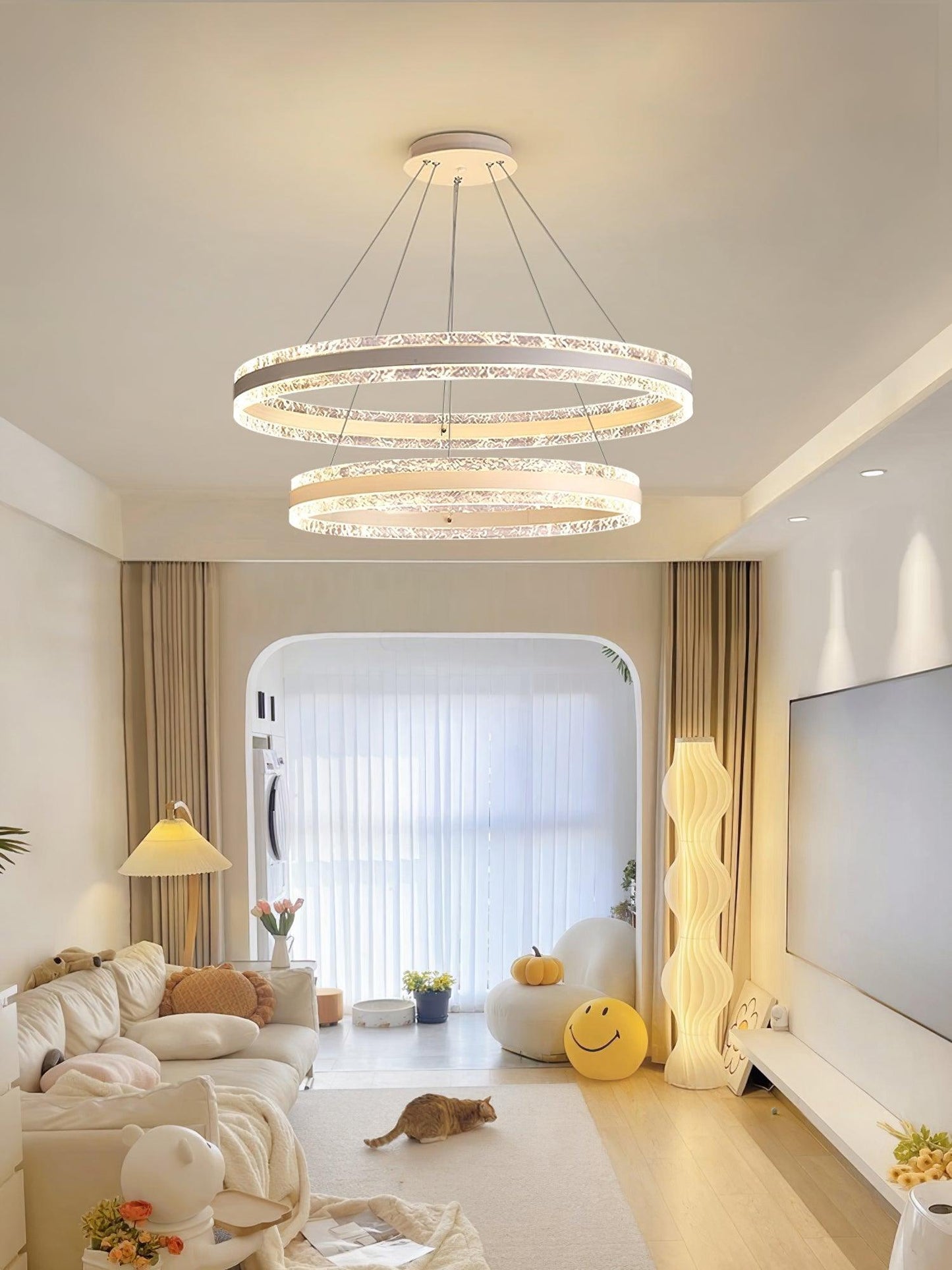 Sleek Modern Circle LED Chandelier with Dimmable Light & Energy Effici