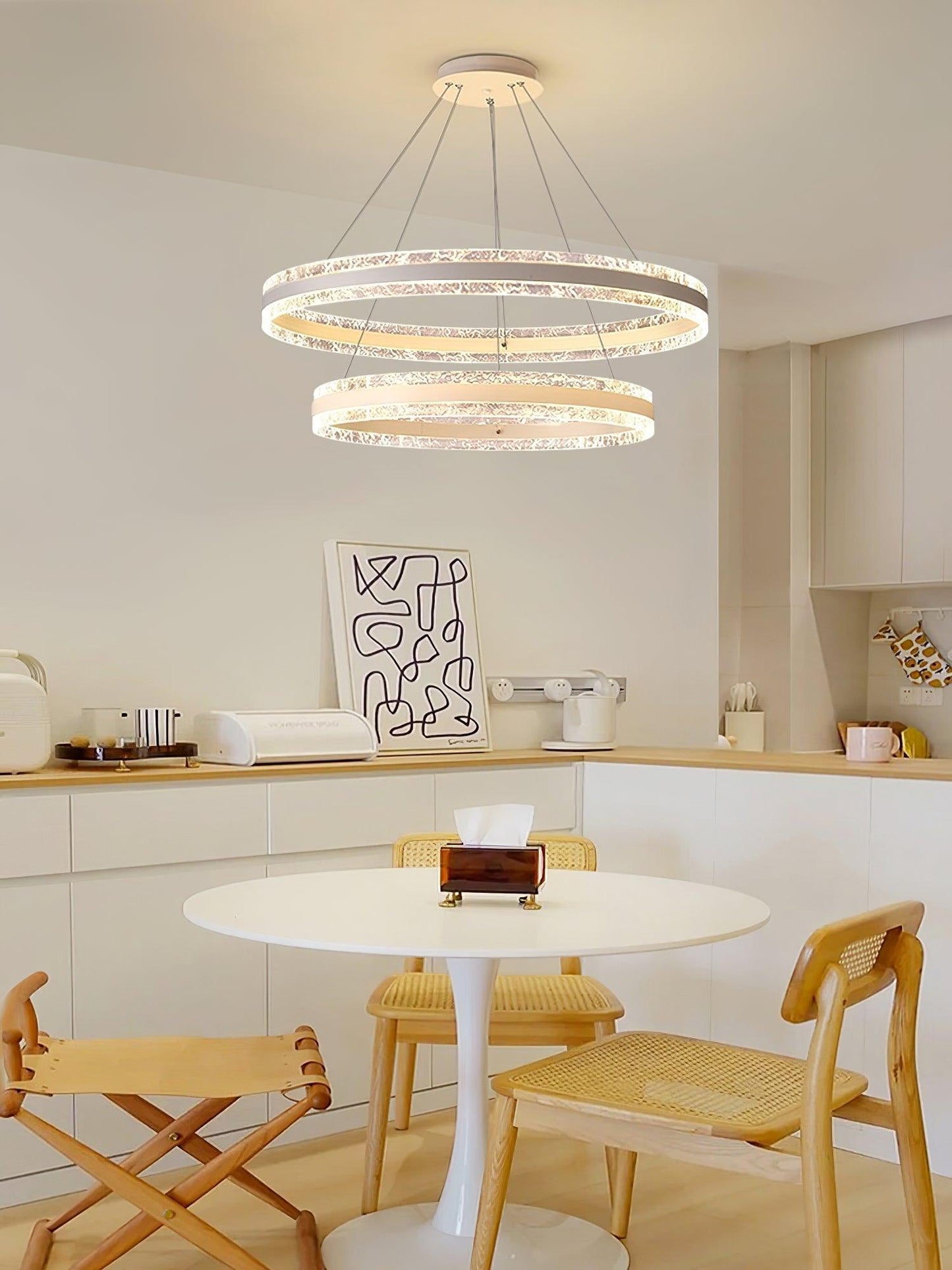 Sleek Modern Circle LED Chandelier with Dimmable Light & Energy Effici