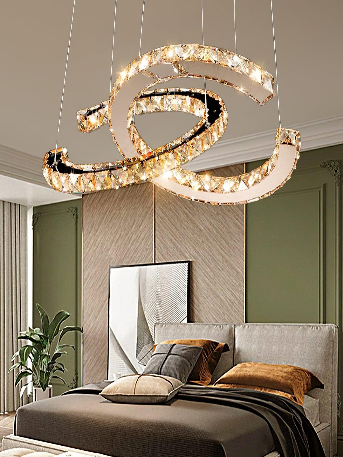 Elegant Double C Crystal Chandelier with Adjustable Height & LED Compa