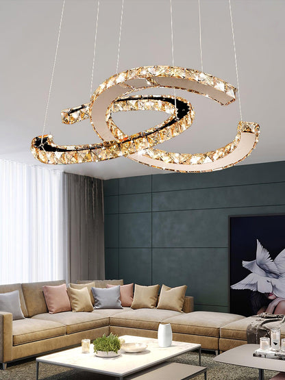 Elegant Double C Crystal Chandelier with Adjustable Height & LED Compa