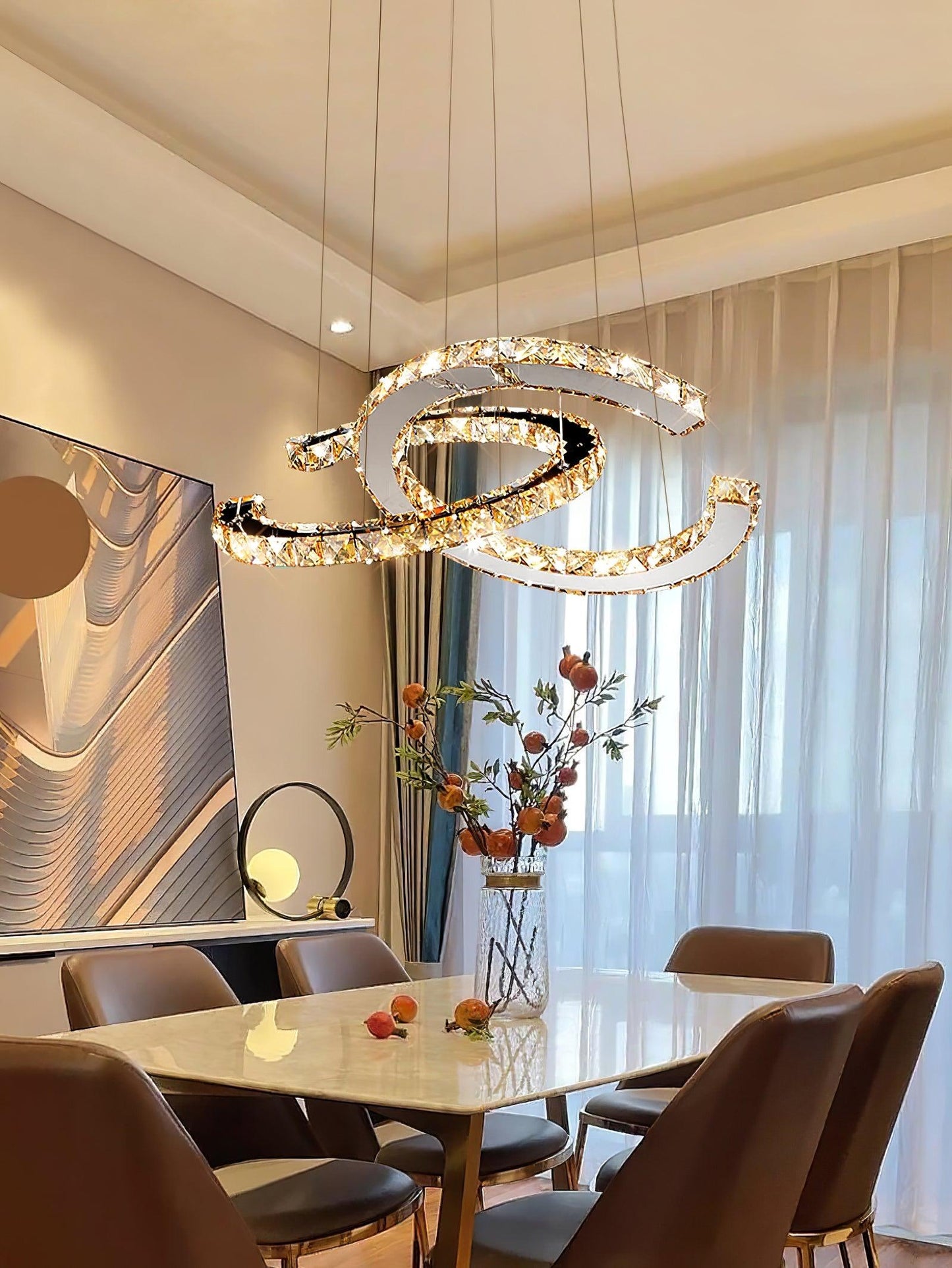 Elegant Double C Crystal Chandelier with Adjustable Height & LED Compa