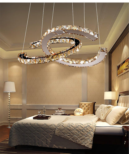 Elegant Double C Crystal Chandelier with Adjustable Height & LED Compa