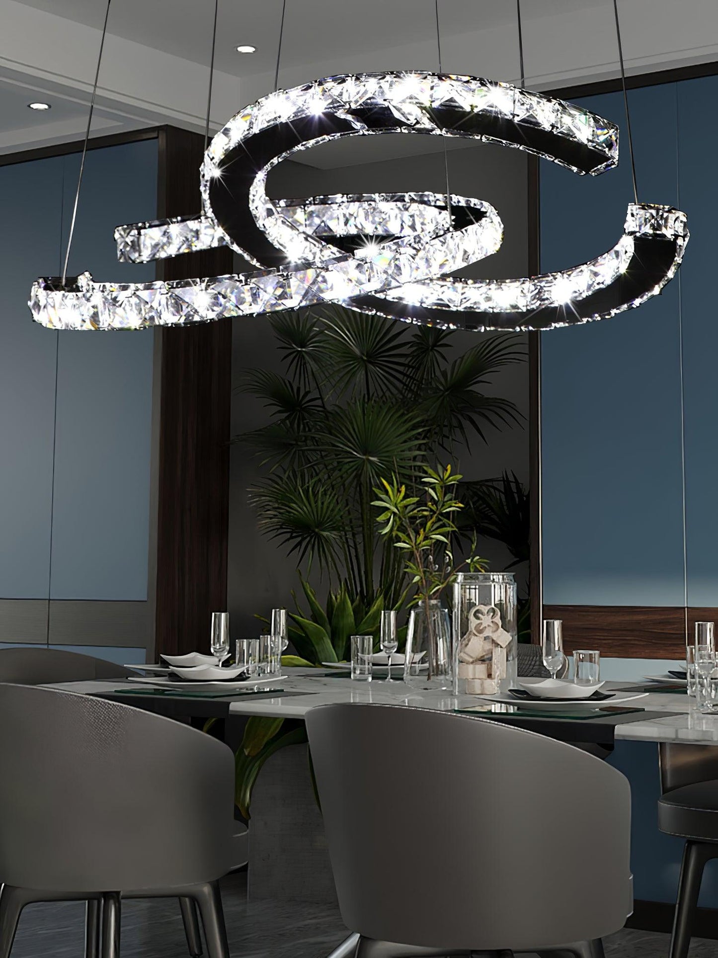 Elegant Double C Crystal Chandelier with Adjustable Height & LED Compa