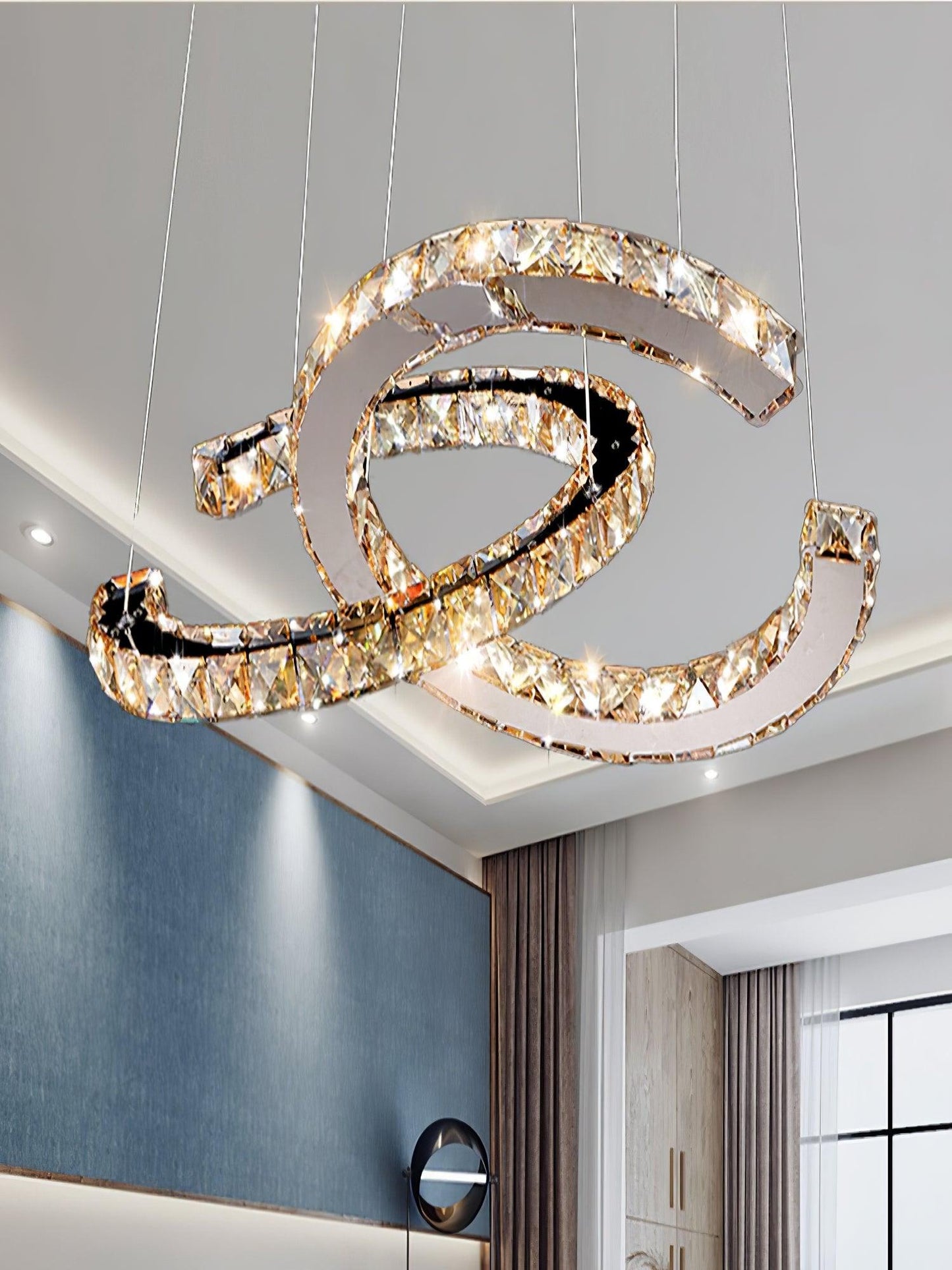 Elegant Double C Crystal Chandelier with Adjustable Height & LED Compa