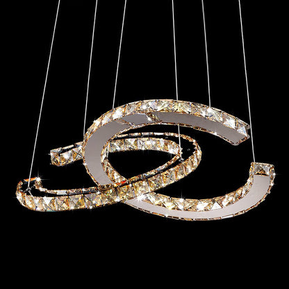 Elegant Double C Crystal Chandelier with Adjustable Height & LED Compa