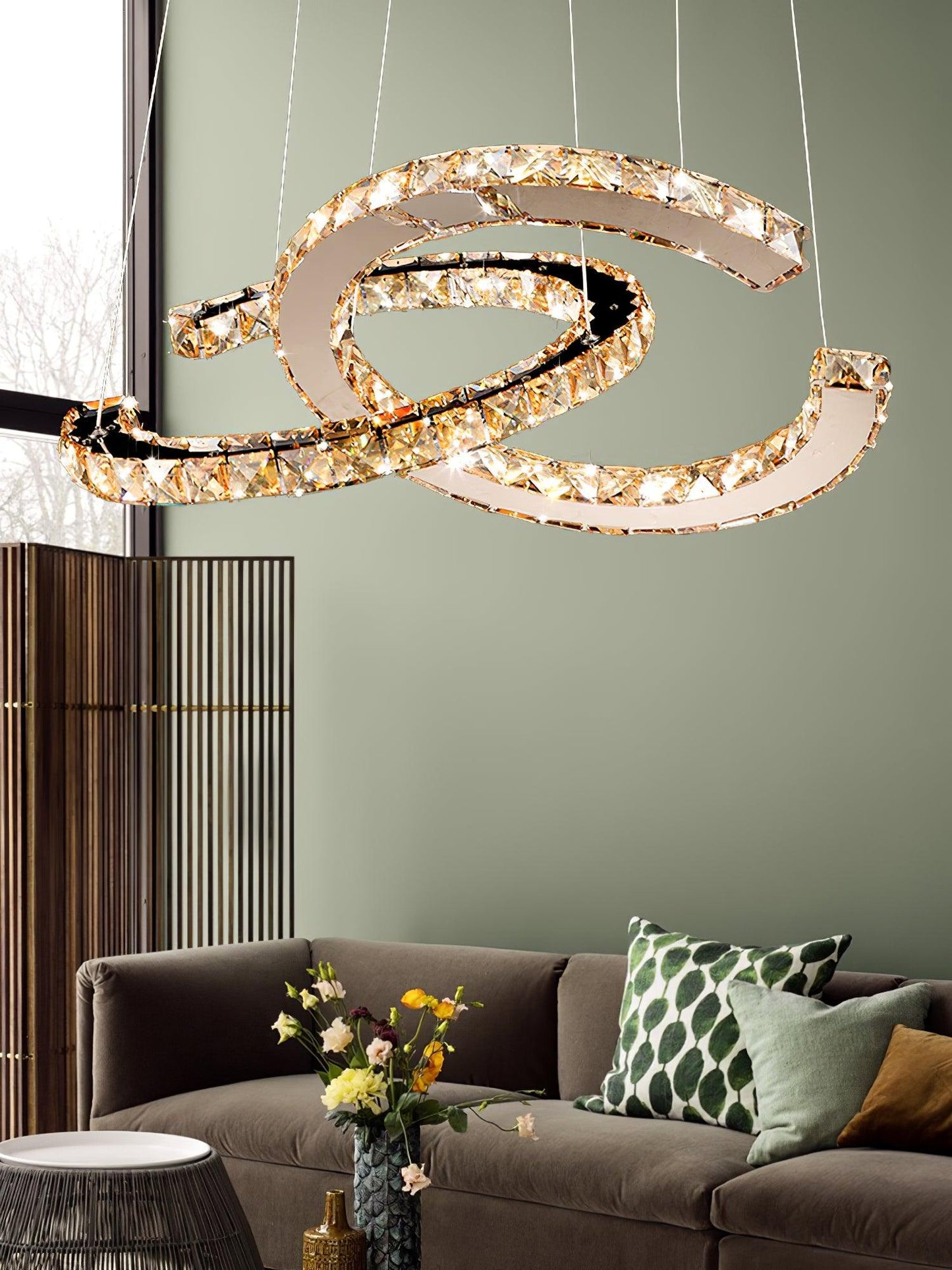 Elegant Double C Crystal Chandelier with Adjustable Height & LED Compa