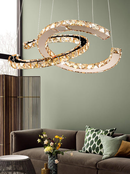 Elegant Double C Crystal Chandelier with Adjustable Height & LED Compa