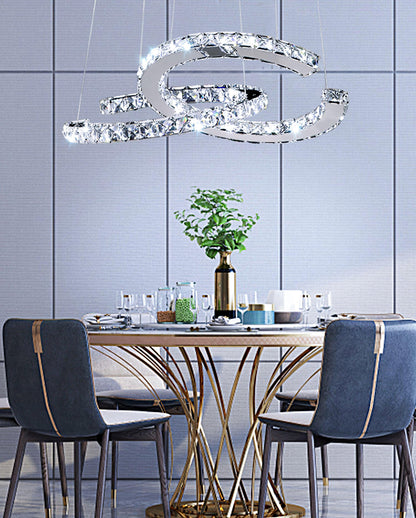 Elegant Double C Crystal Chandelier with Adjustable Height & LED Compa