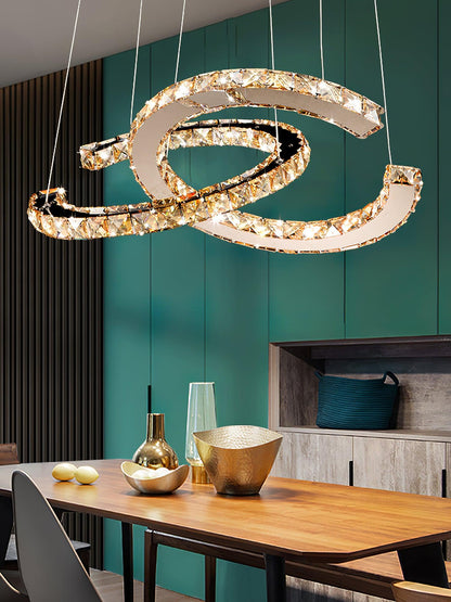 Elegant Double C Crystal Chandelier with Adjustable Height & LED Compa