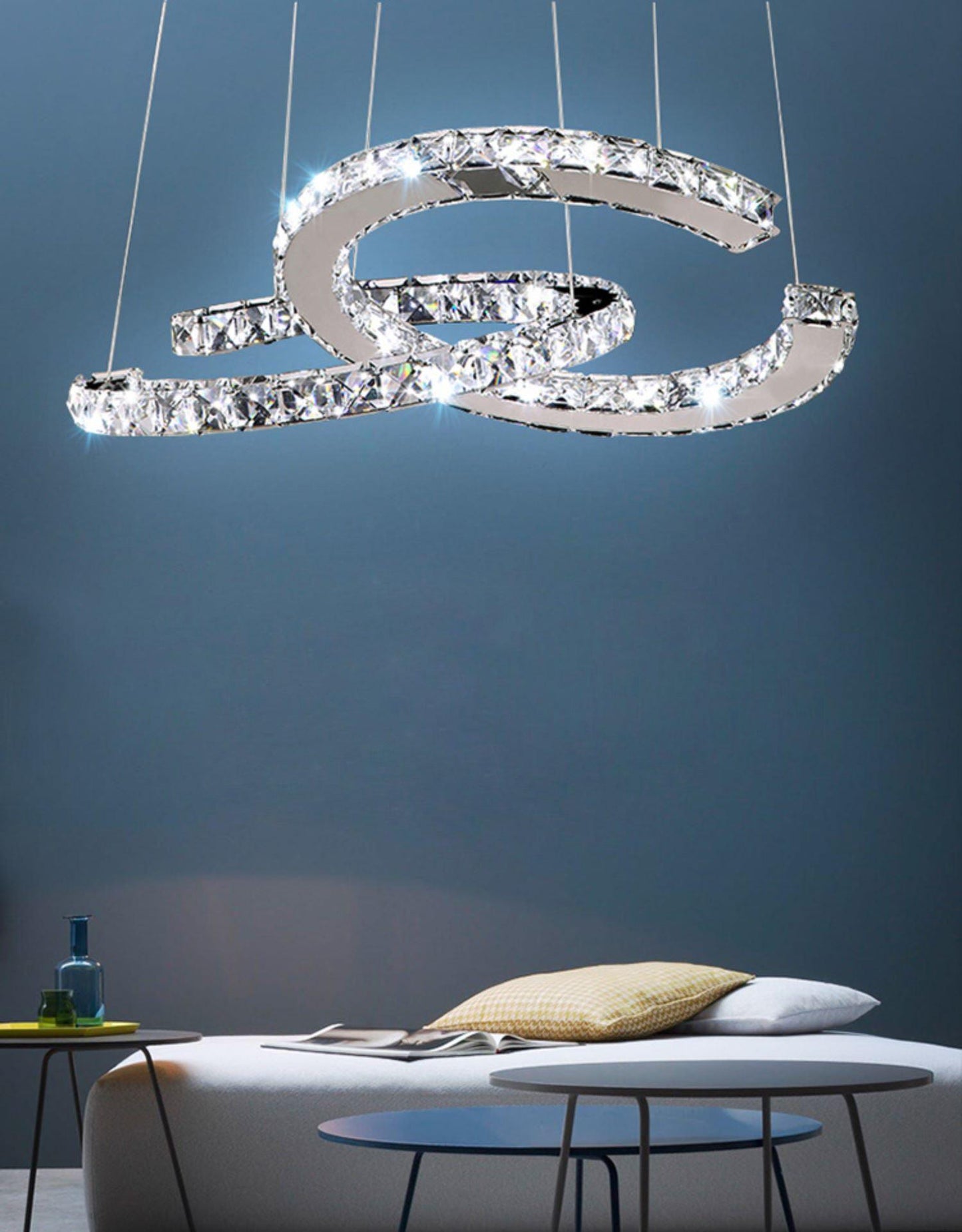Elegant Double C Crystal Chandelier with Adjustable Height & LED Compa