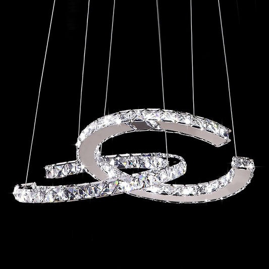 Elegant Double C Crystal Chandelier with Adjustable Height & LED Compa