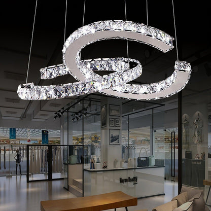 Elegant Double C Crystal Chandelier with Adjustable Height & LED Compa